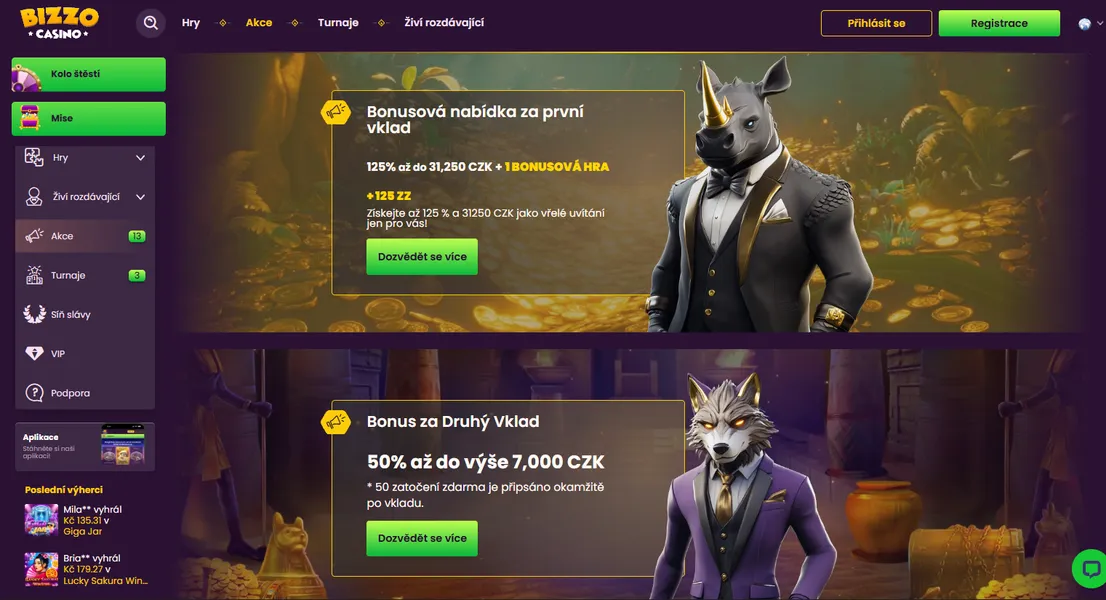 Vítejte bonus za vytvoření účtu Bizzo